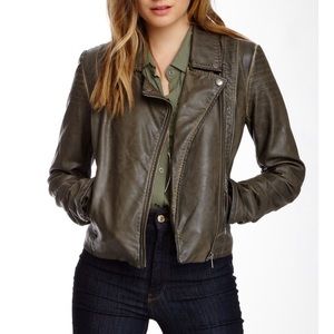 BB DAKOTA Faux Leather Moto Jacket, Olive Green